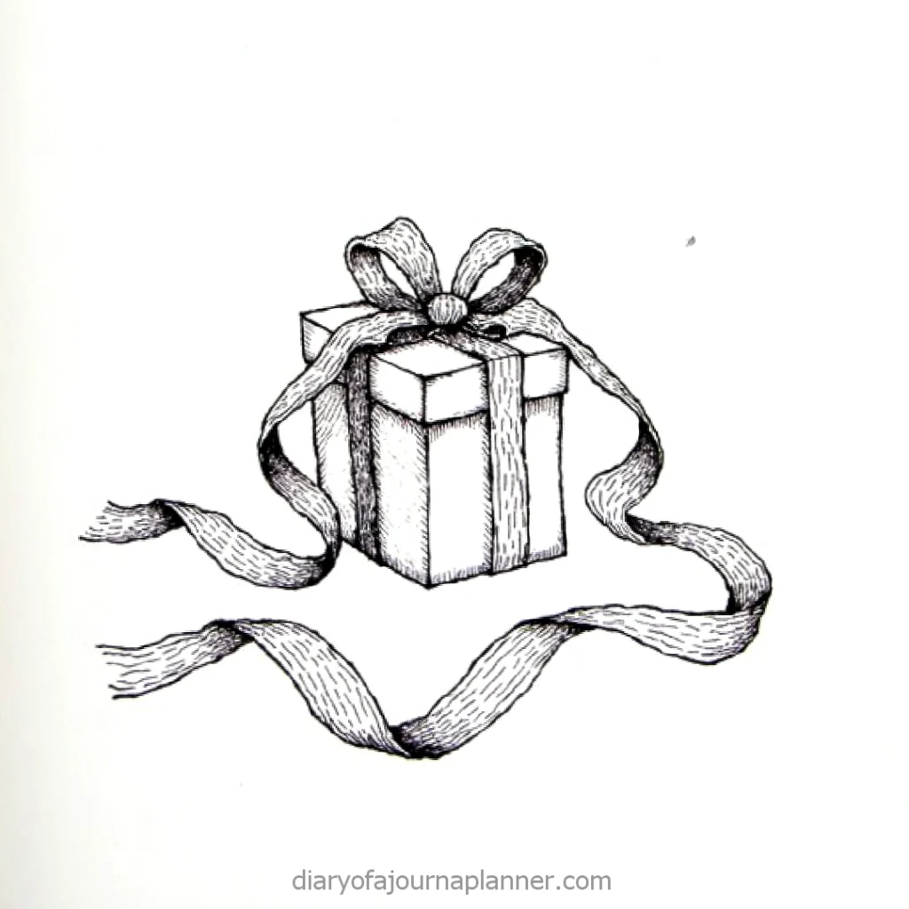Illustration of a gift box with a ribbon and bow, perfect for festive designs or celebration themes.
