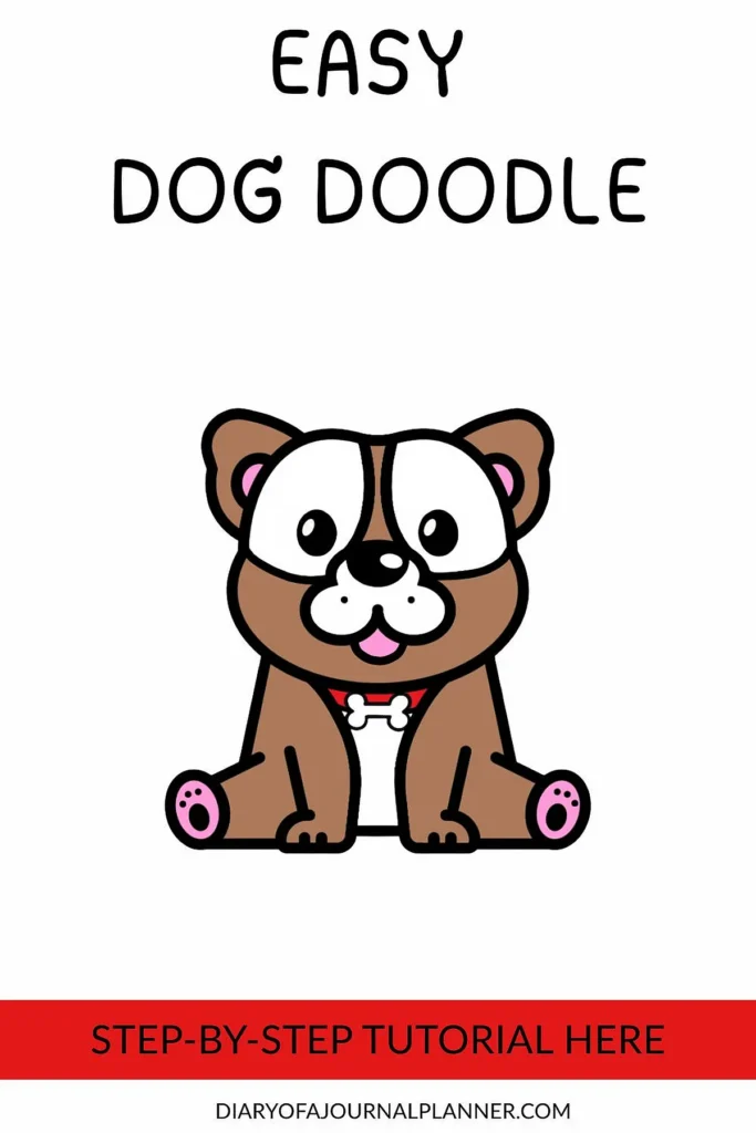 Cartoon dog doodle guide with step-by-step tutorial banner for drawing enthusiasts.