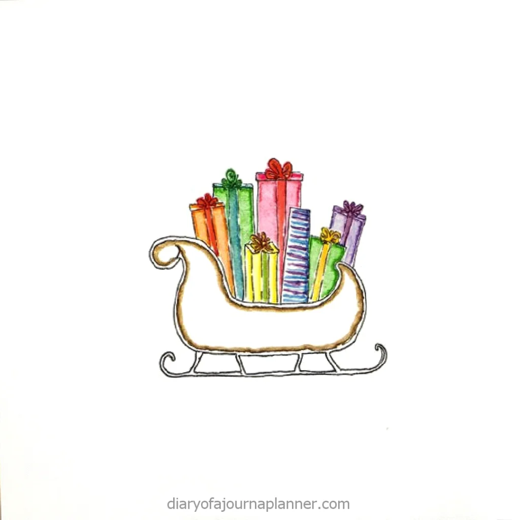 Colorful gift-filled sleigh illustration, perfect for festive holiday and Christmas designs.