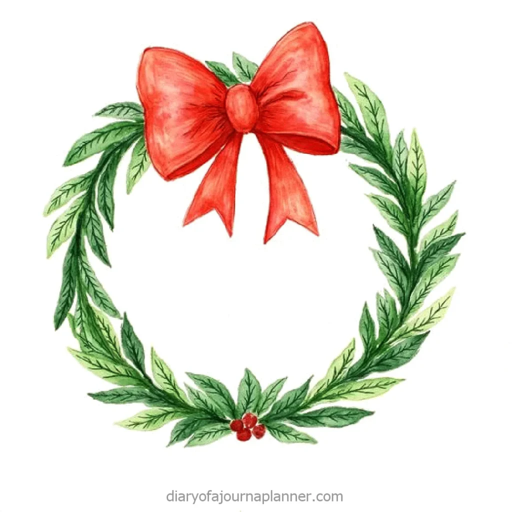 Festive Christmas wreath with a big red bow and holly berries, perfect for holiday decor inspiration.