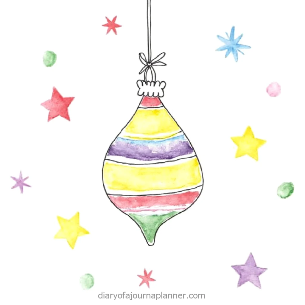 Colorful Christmas ornament with stars and dots on a white background, perfect for holiday decoration.