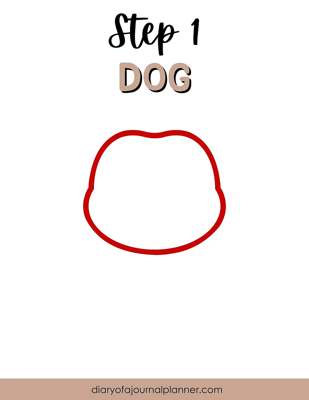 Step 1 of drawing a dog: outline of the head in simple red lines.