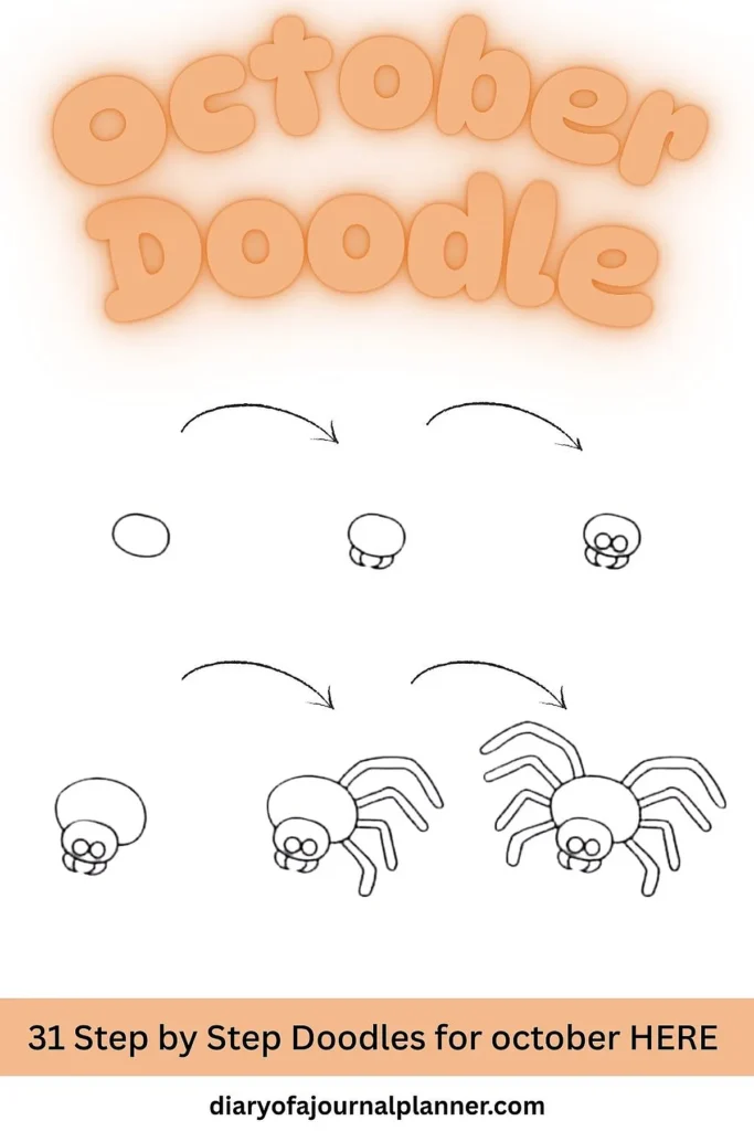 Step-by-step spider doodle guide for October, enhancing creative journal designs.