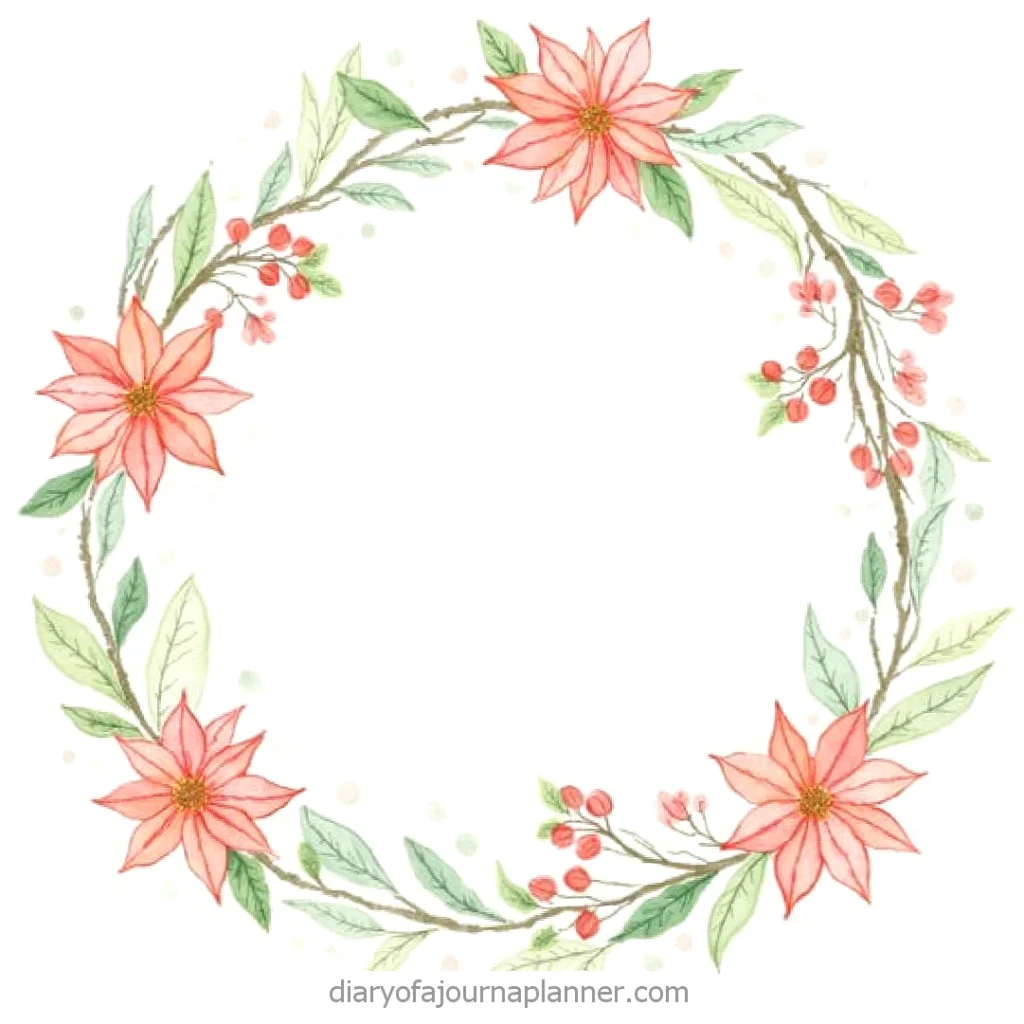 Watercolor floral wreath with pink flowers and green leaves, perfect for invitations or decorative designs.