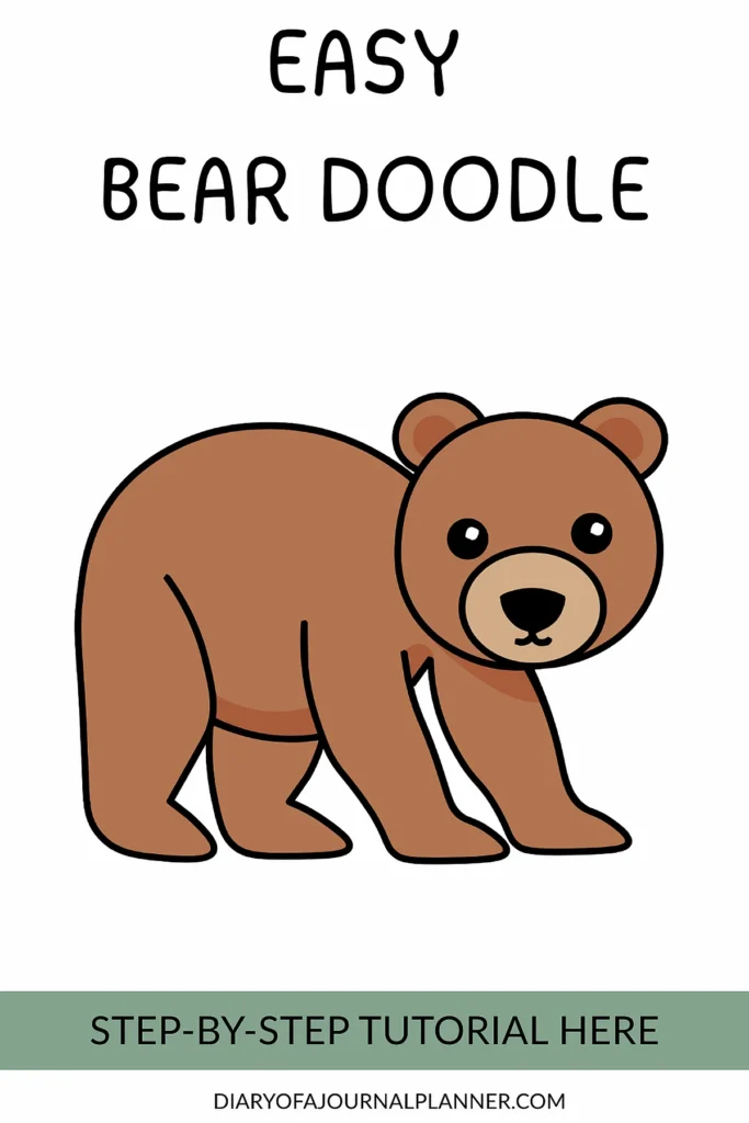 Cartoon bear doodle with tutorial link, perfect for beginners. Simple bear drawing guide.