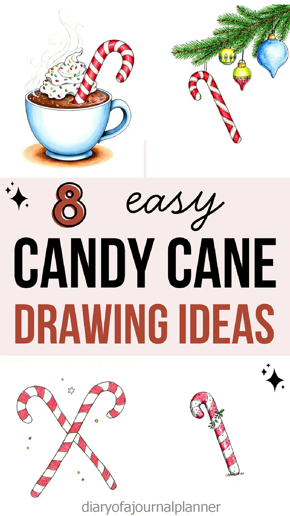 8 easy candy cane drawing ideas showcased with festive illustrations and creative designs.