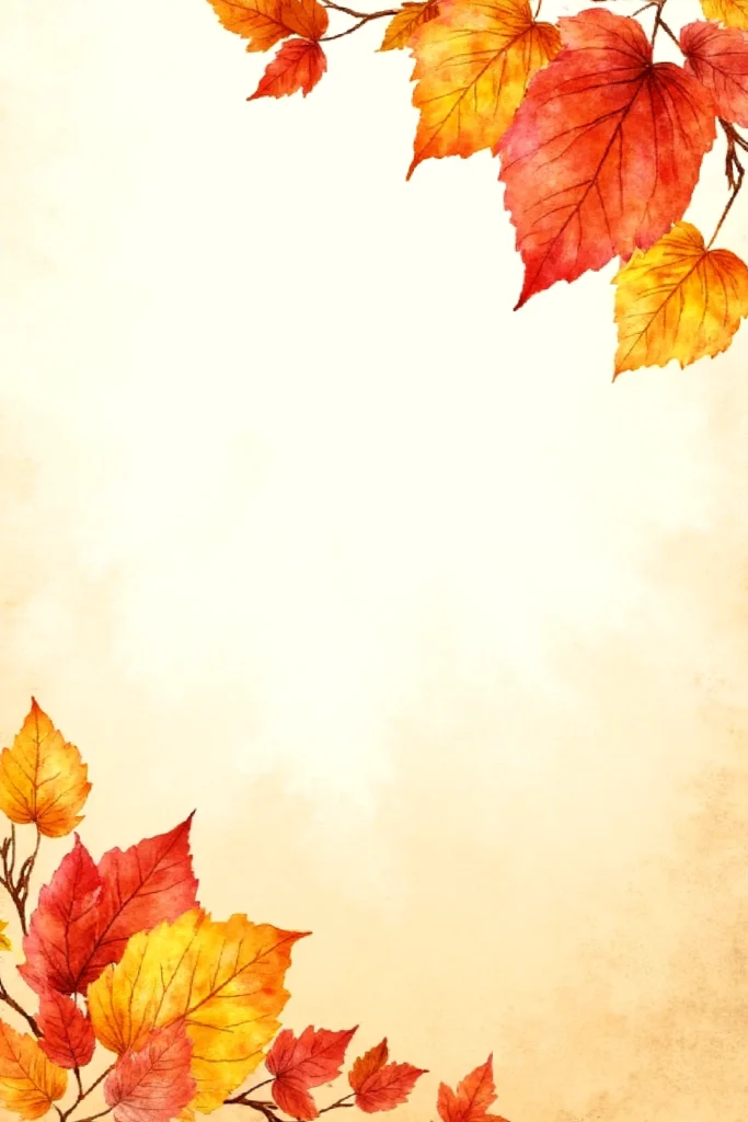 Watercolor autumn leaves frame a warm beige background, ideal for fall-themed designs and seasonal content.