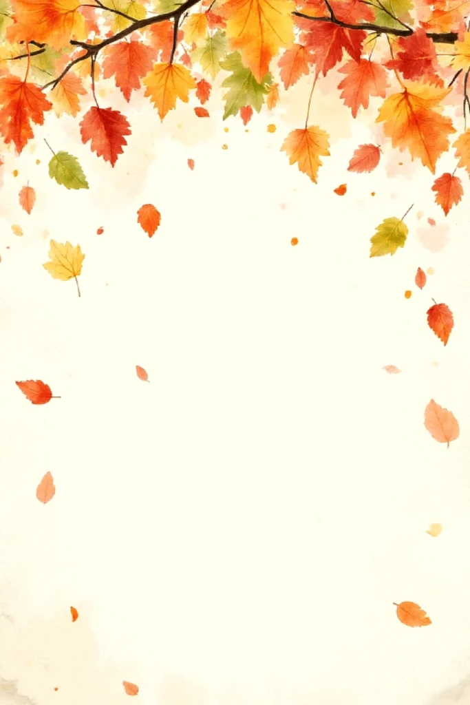 Autumn leaves illustration with vibrant orange, red, and yellow foliage on a light background. Perfect for fall themes.