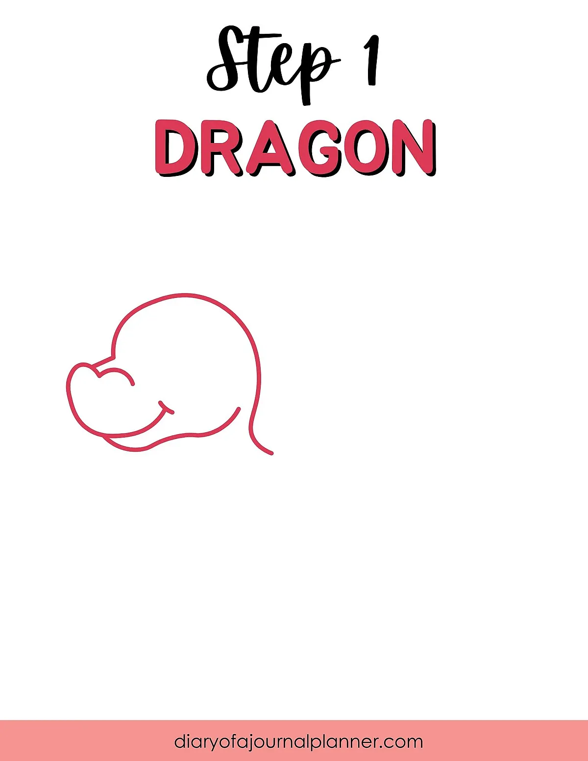 Step 1 of drawing a dragon: outline of a dragon's head and neck in red.