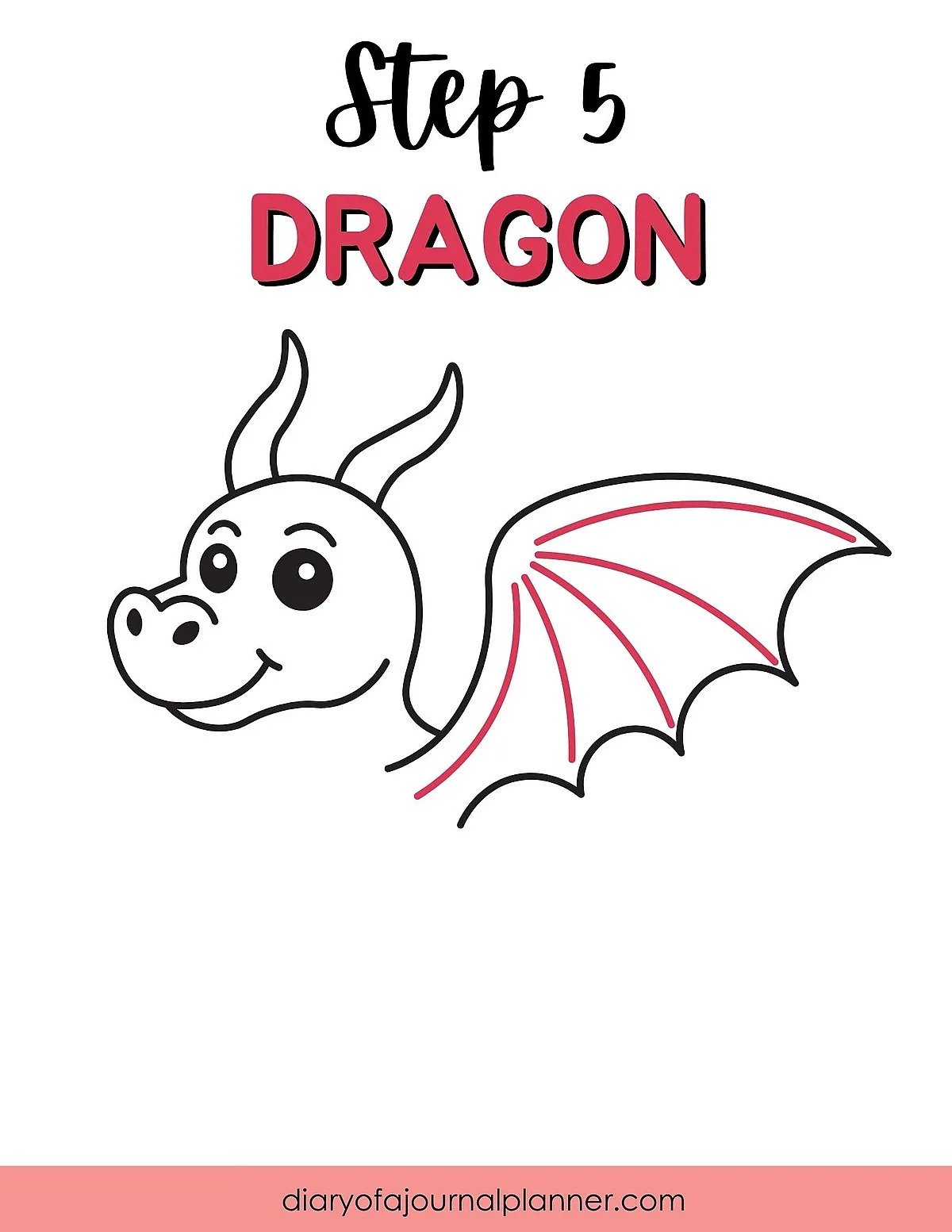 Drawing tutorial: Step 5 - Sketching a dragon's head and wings with simple lines.