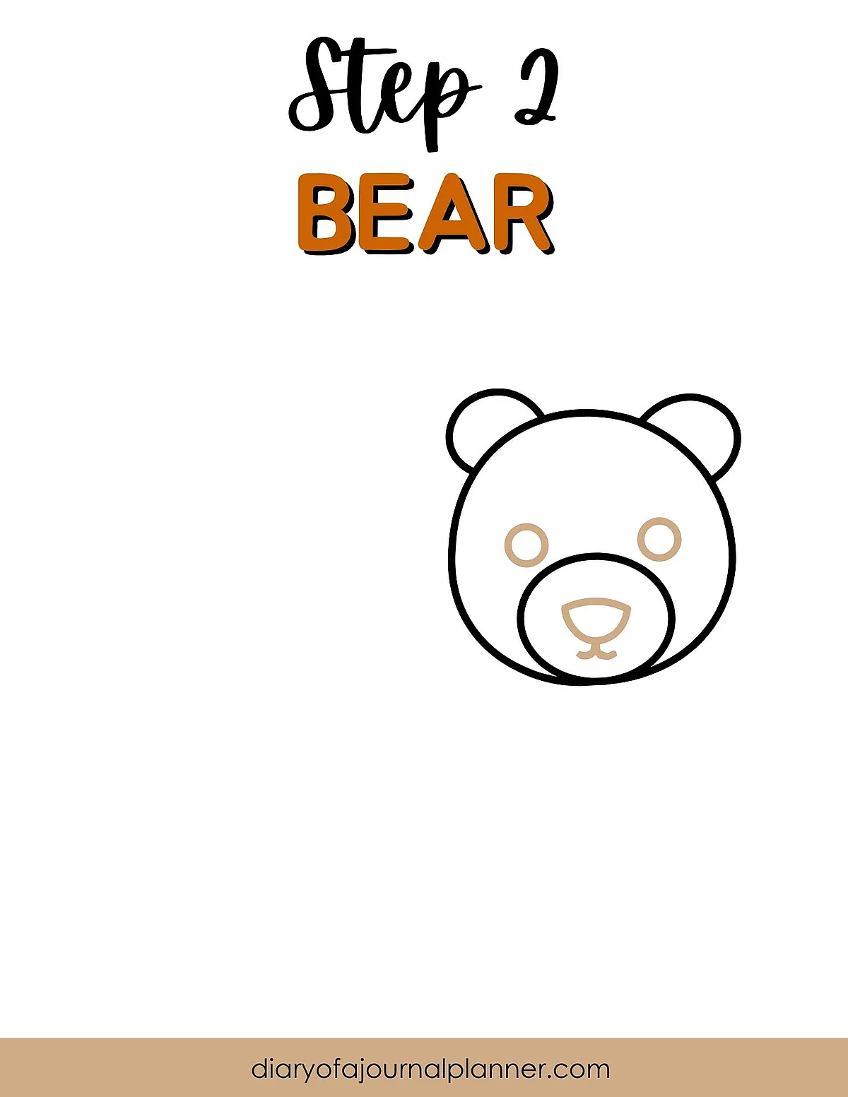 Step 2 bear illustration guide, simple bear face drawing tutorial for journals.
