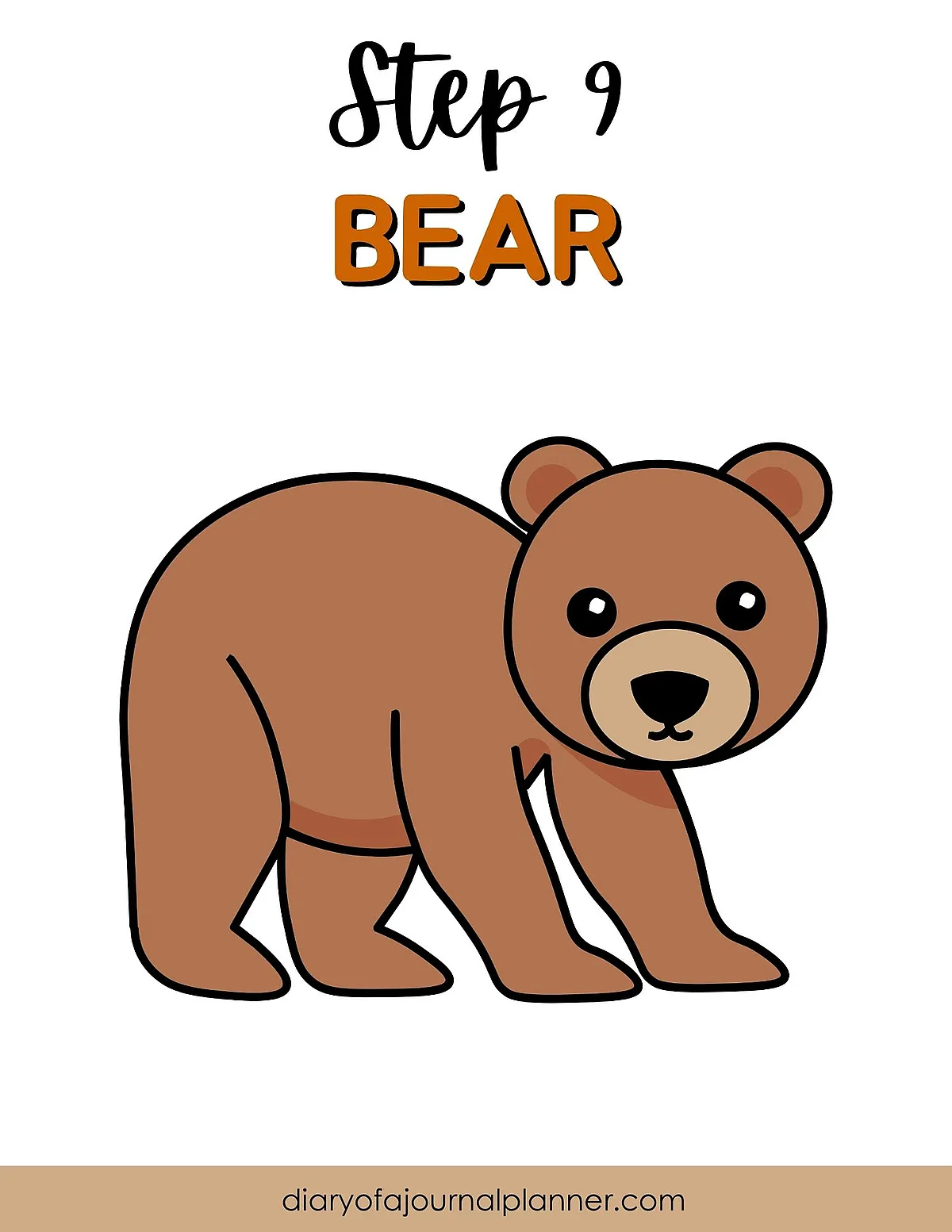 Illustrated step-by-step bear drawing guide, step 9, featuring a cute cartoon bear.