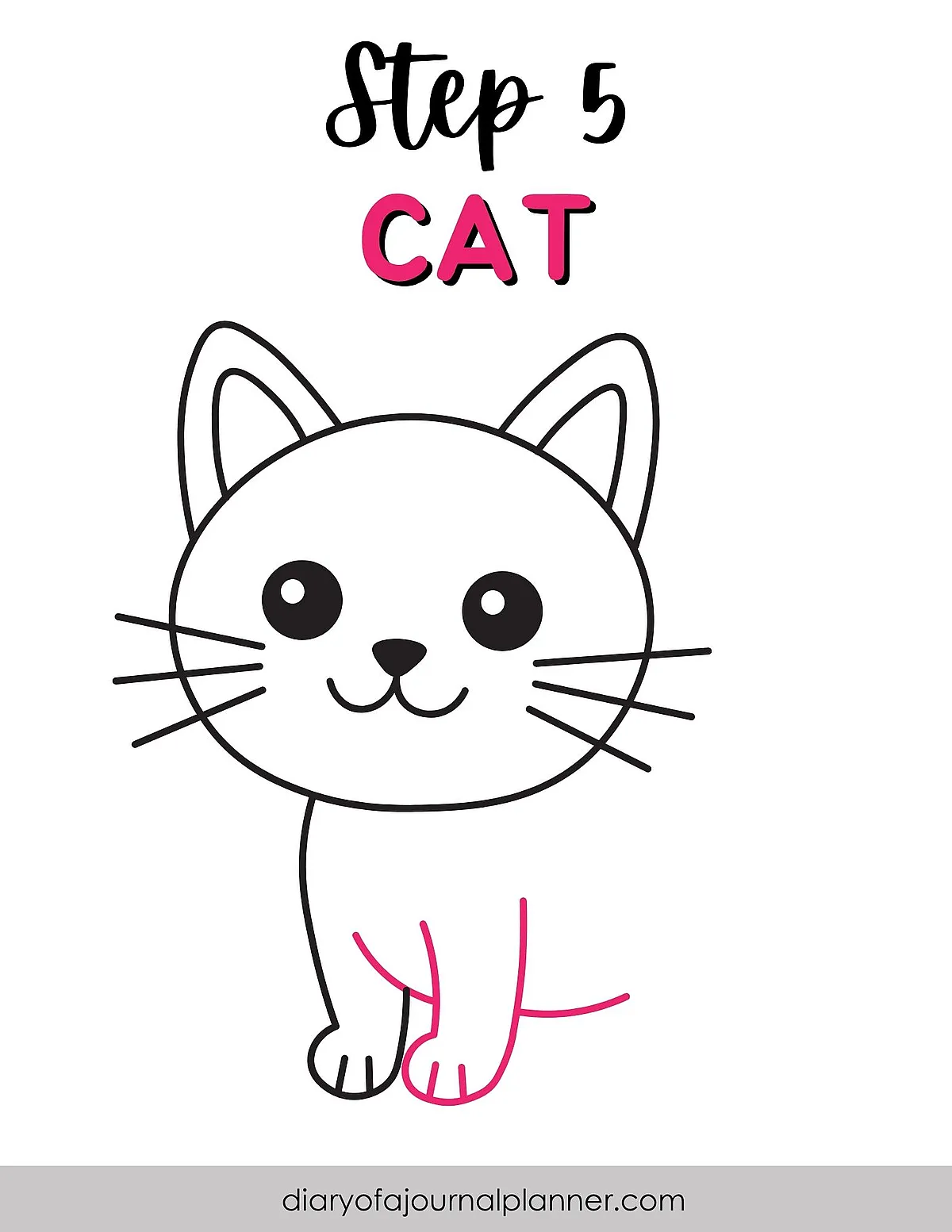 Step-by-step guide to drawing a cute cat with outlined features and simple shapes. Perfect for beginners and kids.