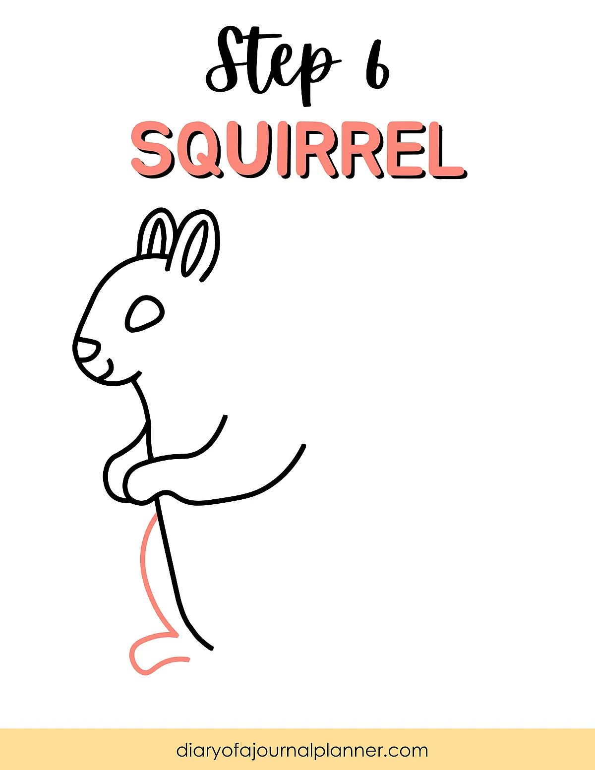 How to draw a squirrel step-by-step illustration, step 6 outline with instructions.