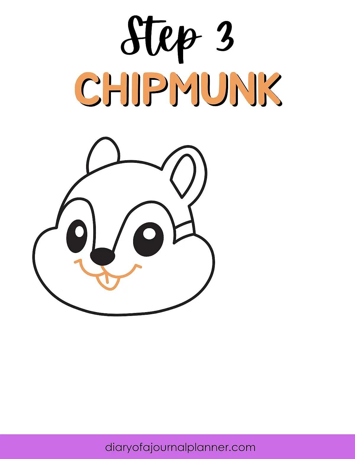 How to draw a chipmunk face, step 3 guide, featuring cartoon chipmunk illustration.