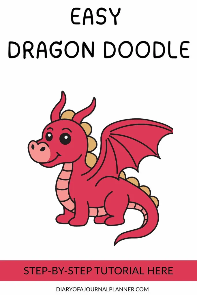 Illustration of a cute red dragon with wings. Easy dragon doodle tutorial available here.