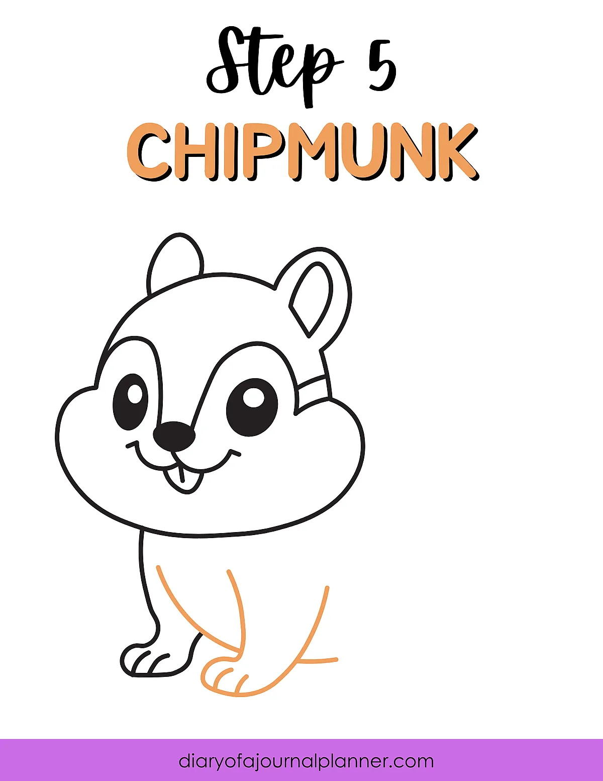 Step-by-step guide to drawing a cute chipmunk illustration for beginners, showing step 5 completion.