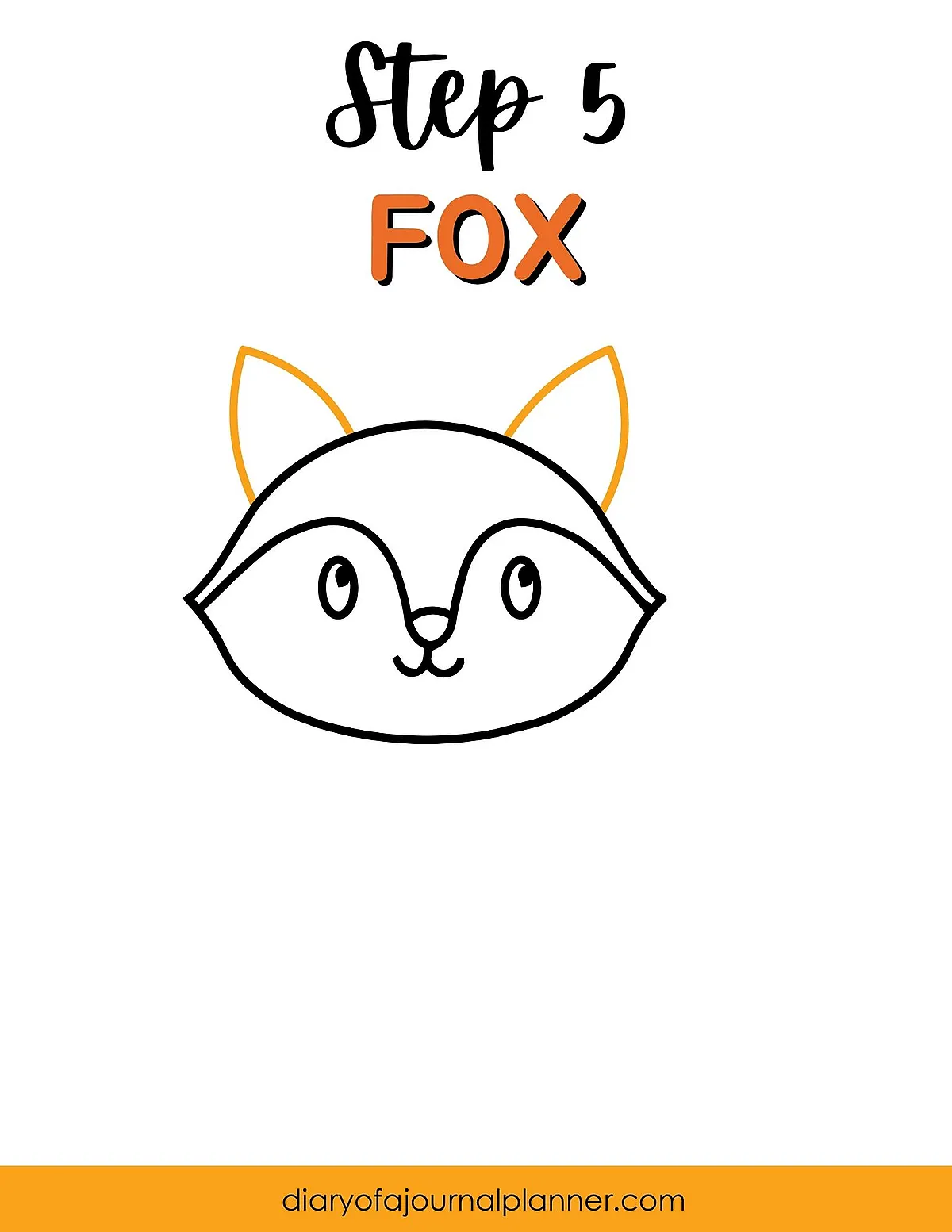 Step 5 illustration of fox drawing tutorial with simple lines and minimal colors.