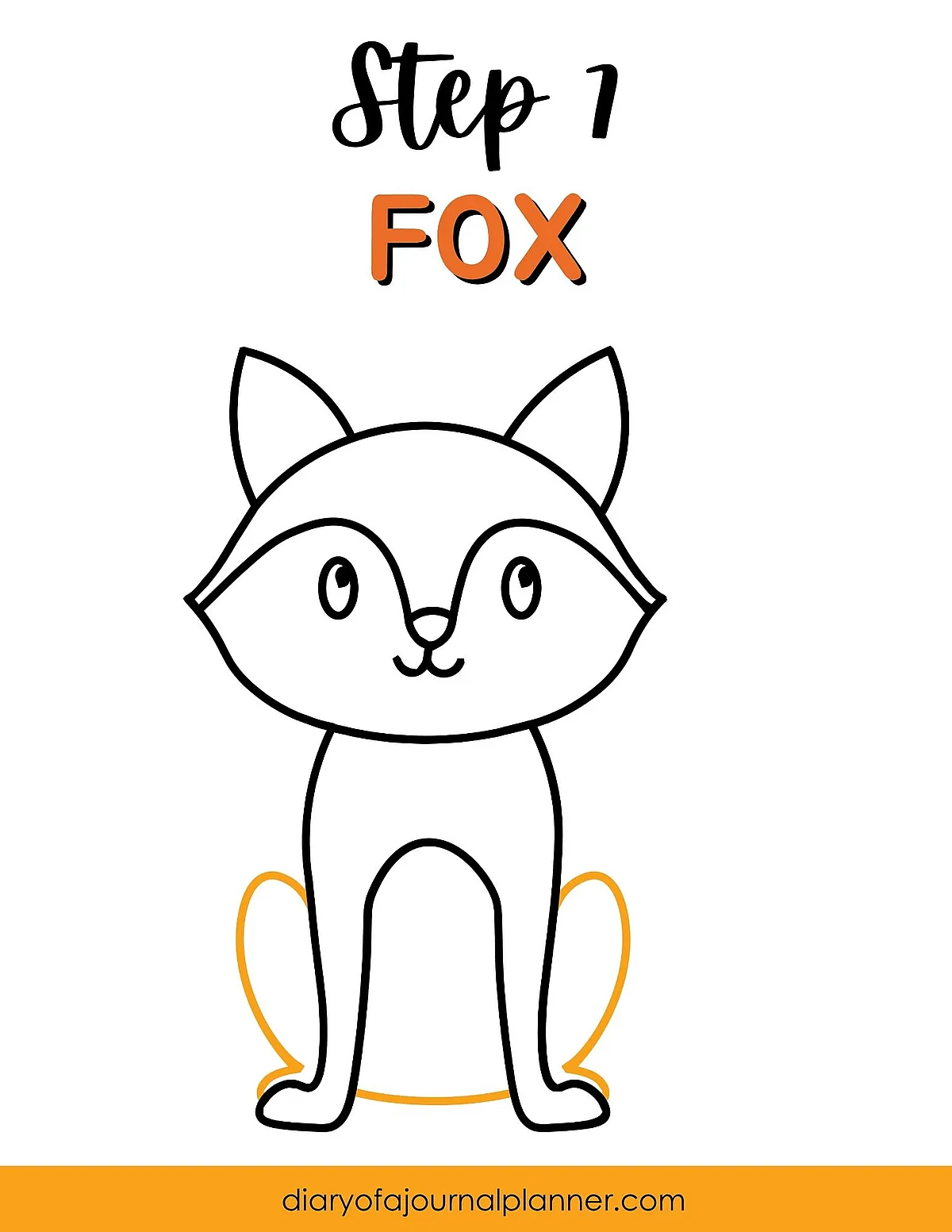 Step 1 of drawing a simple cartoon fox with outlined features for beginners. Easy art tutorial.