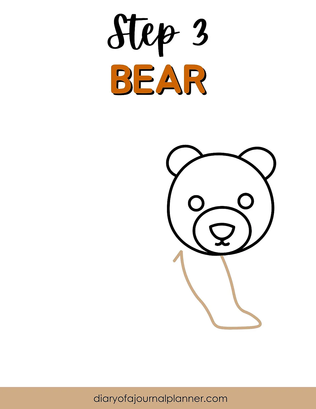 Step 3: Simple bear drawing guide with outlined bear face and partially sketched body for beginners.