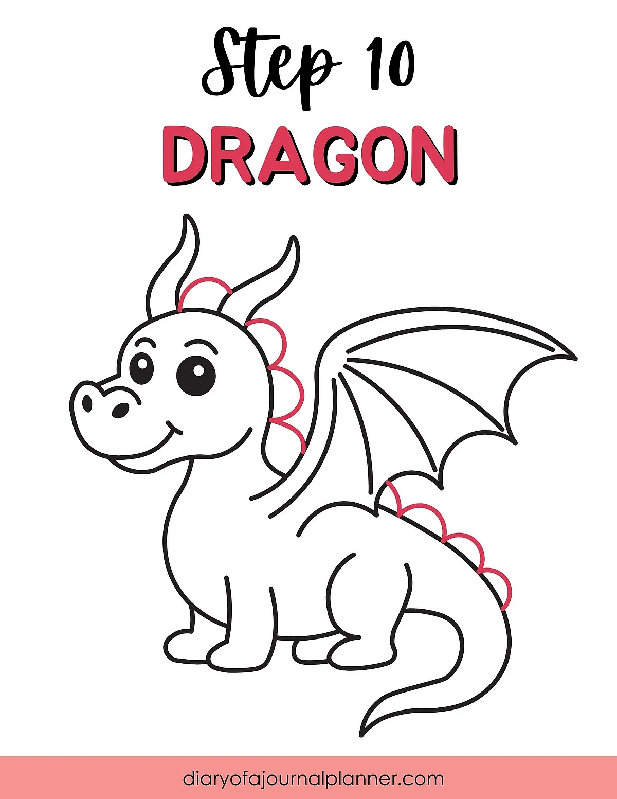 Step 10: Simple dragon drawing guide with cartoon style illustration.