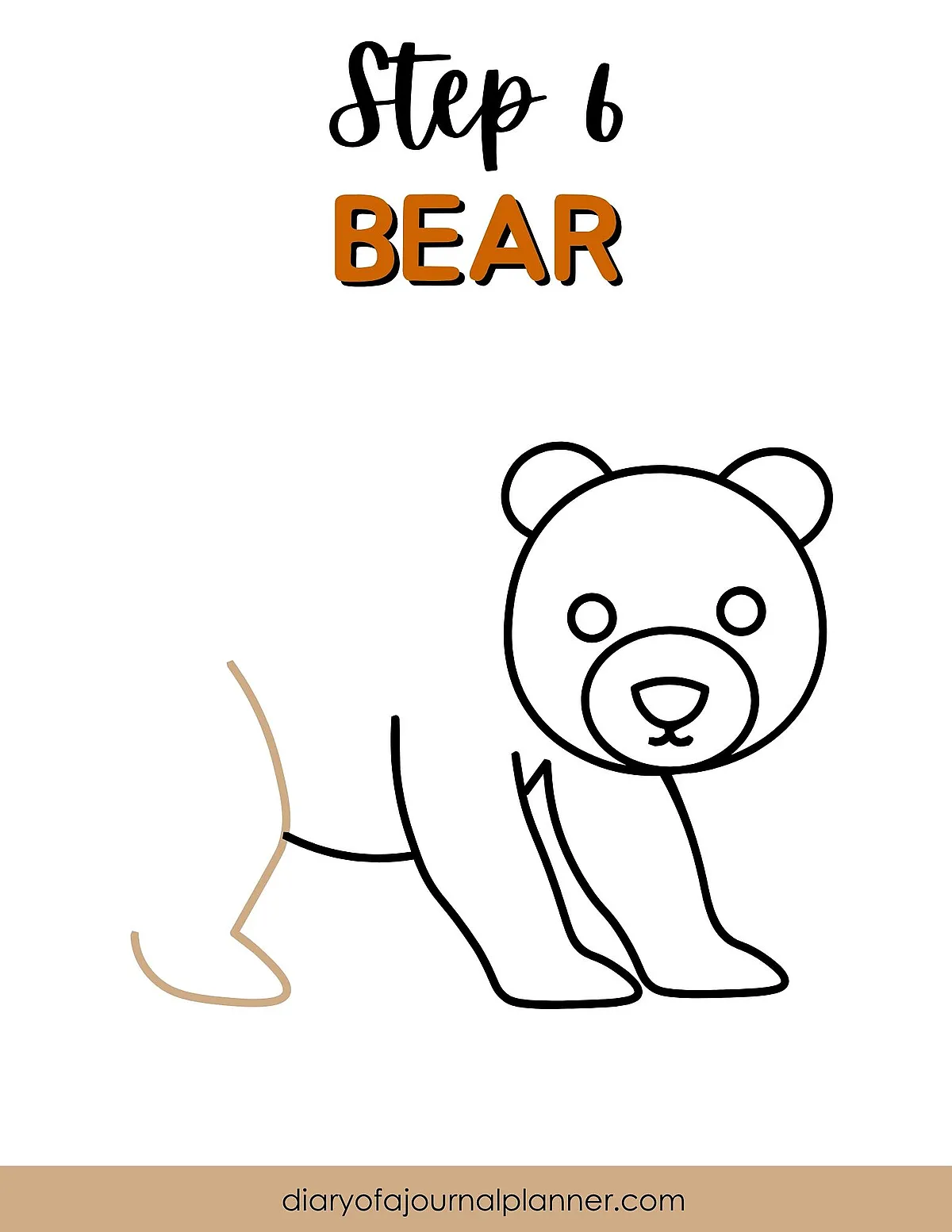 Step 6: Drawing a bear with simple line art instructions for easy illustration.