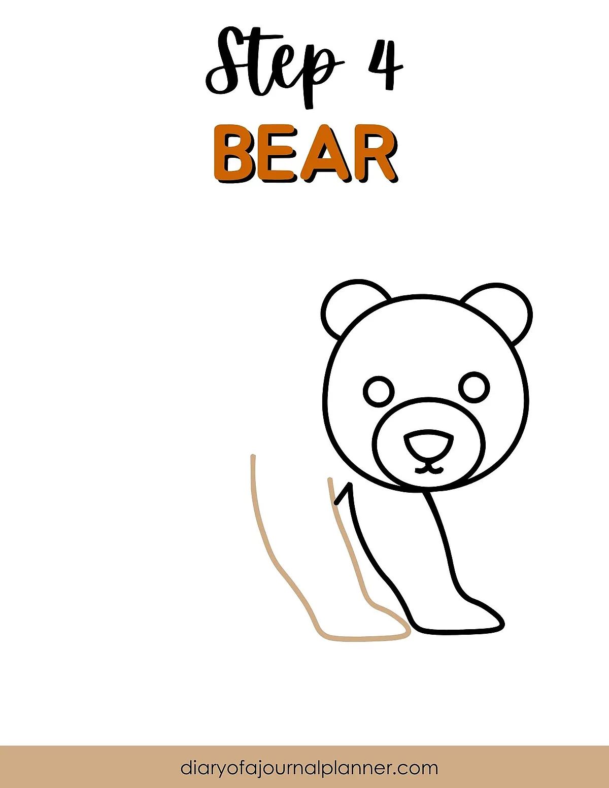 Step-by-step bear drawing guide: Step 4, adding limbs. Simple bear illustration tutorial.