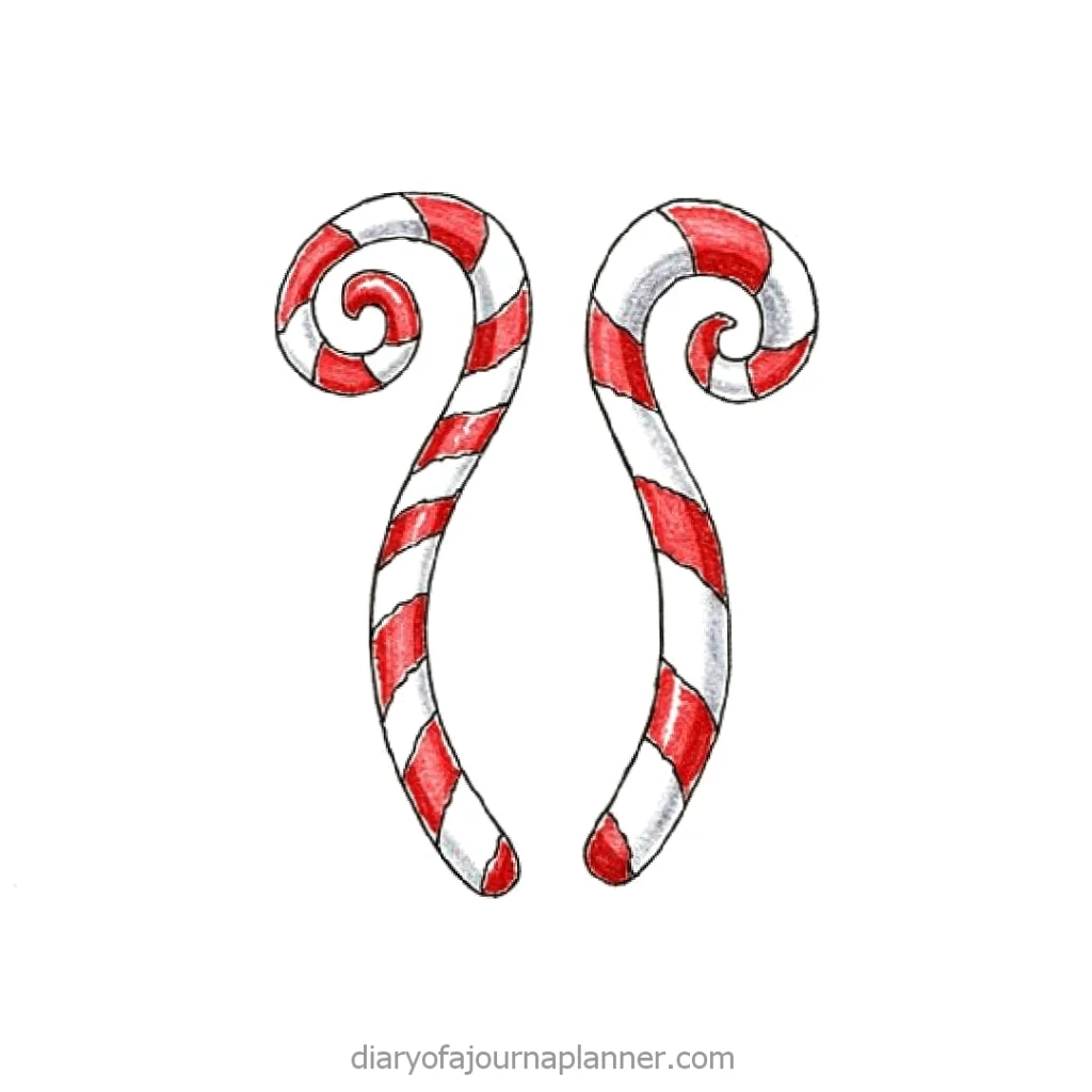 Illustration of two red and white striped candy canes curled at the ends, resembling a festive Christmas design.