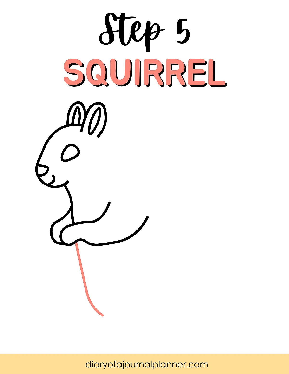 Step 5: Outline drawing of a squirrel tail in progress with simple lines for a beginner's guide.