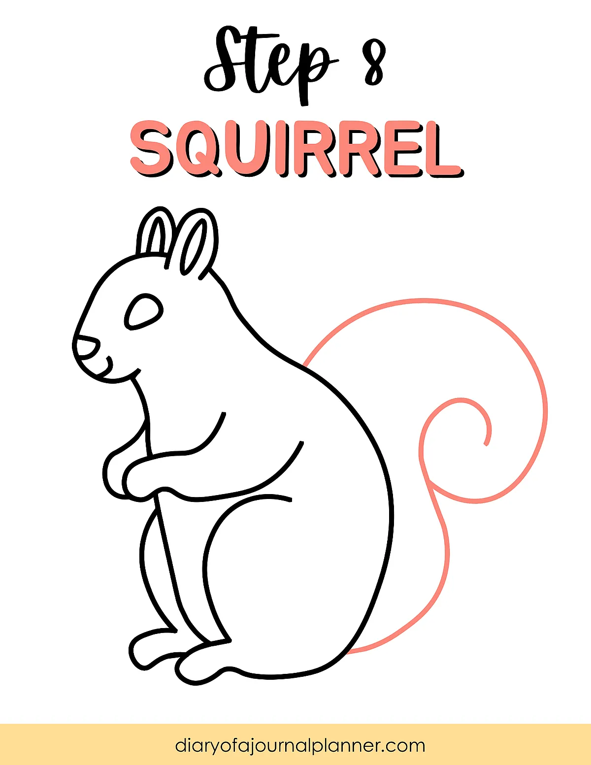 Step-by-step guide to drawing a squirrel, step 8 outline illustration.