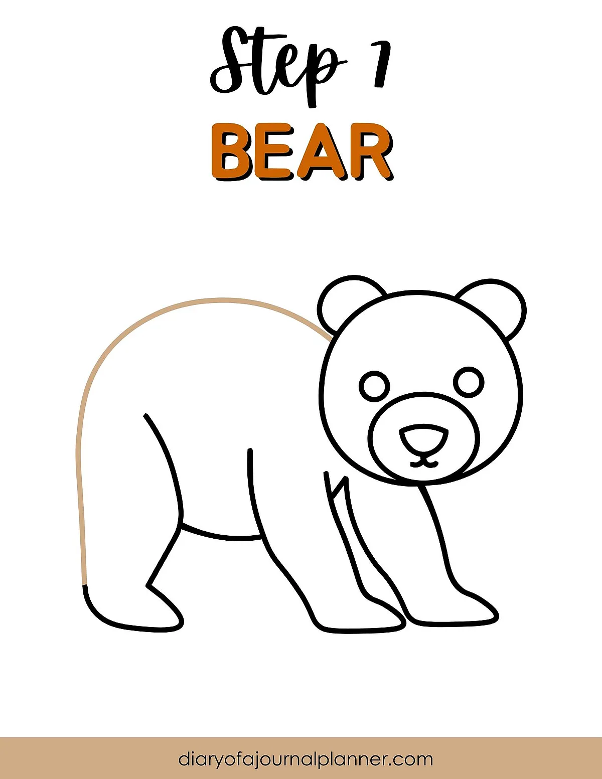 Step 1: Simple bear drawing outline guide for beginners.