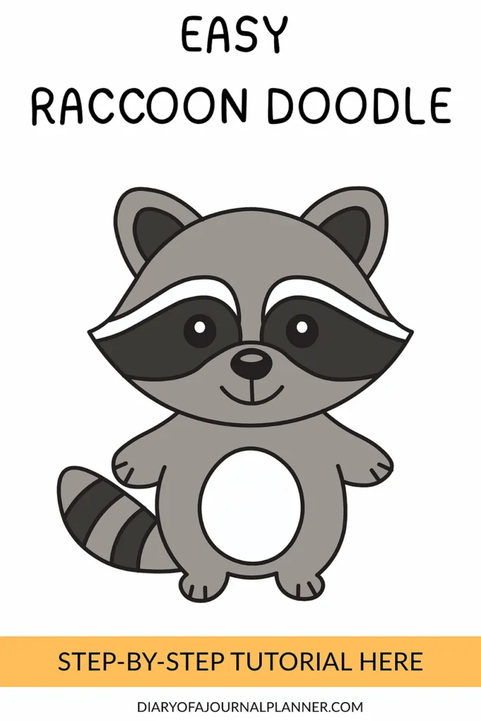 Easy raccoon doodle tutorial; cute, simple art guide for beginners. 学用简单步骤画浣熊涂鸦