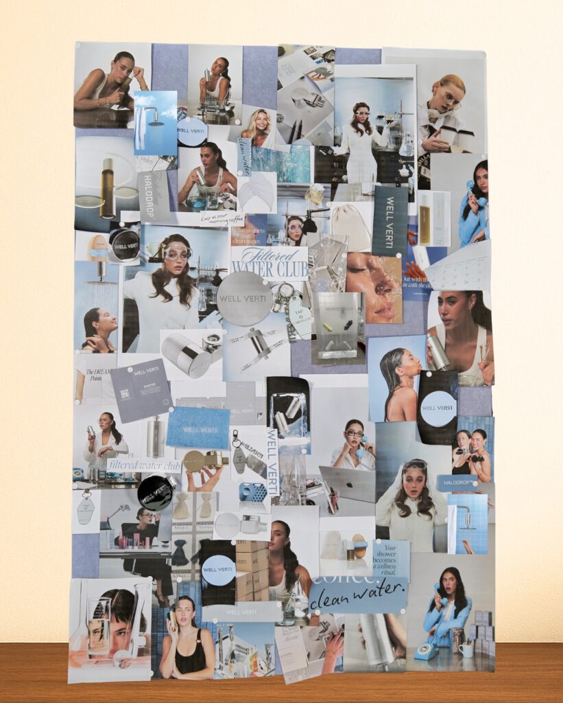 Collage of beauty and skincare products by Well Verti, featuring diverse models and wellness themes in a creative layout.