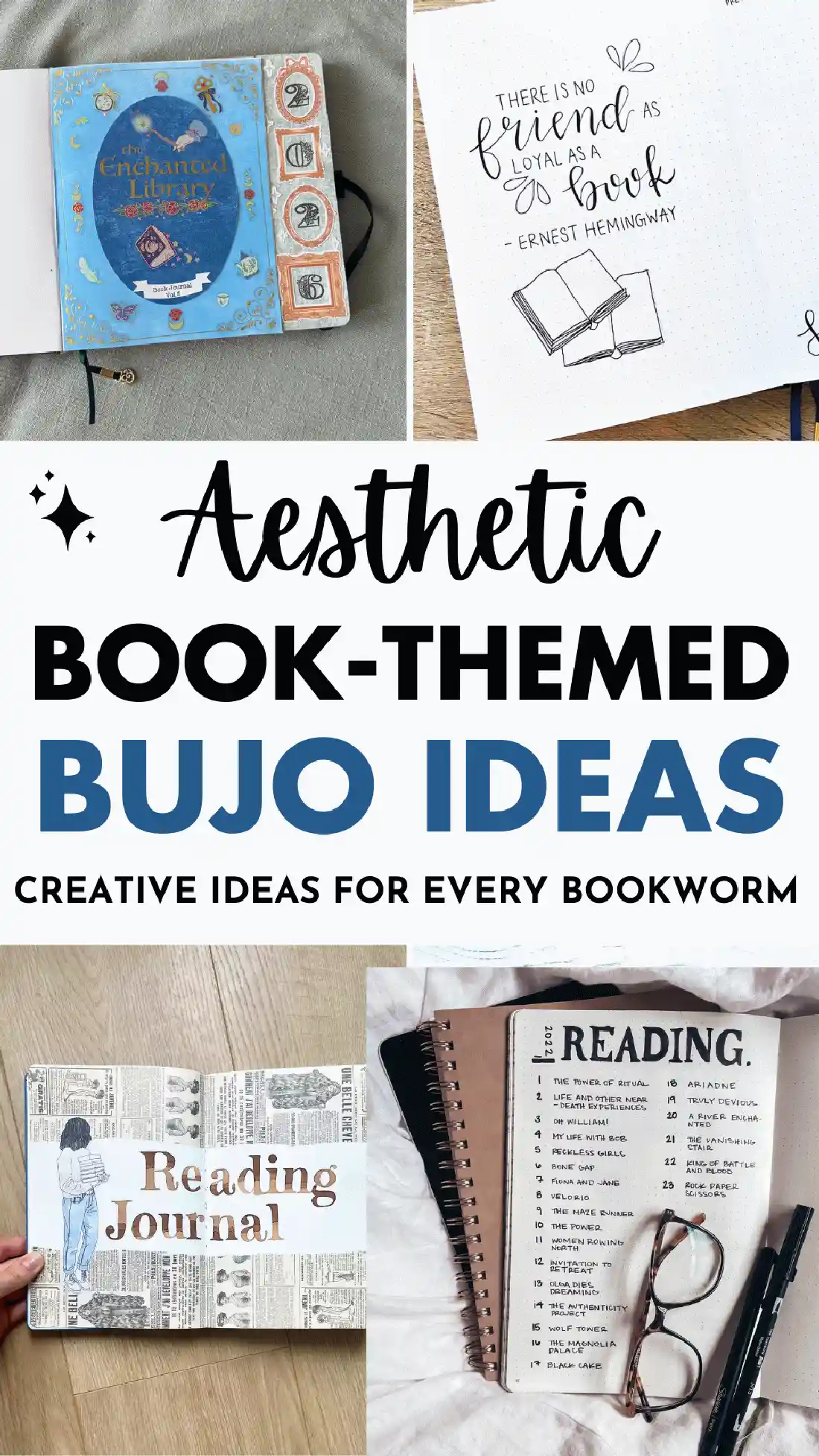 Aesthetic book-themed bullet journal ideas with creative designs for book lovers and reading enthusiasts.