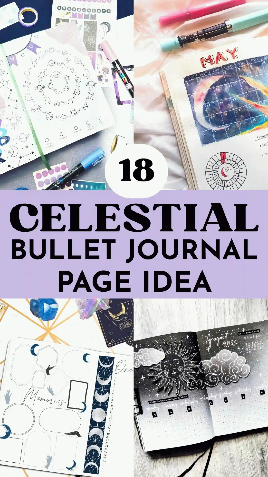 18 celestial bullet journal ideas with zodiac and astronomy themes for creative planners.