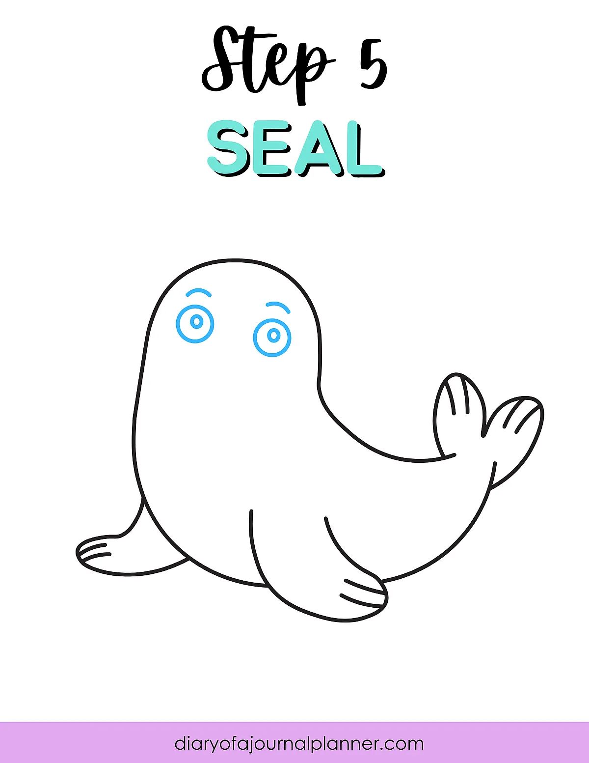 Step 5: Cute seal drawing tutorial outline with minimal design for easy learning.
