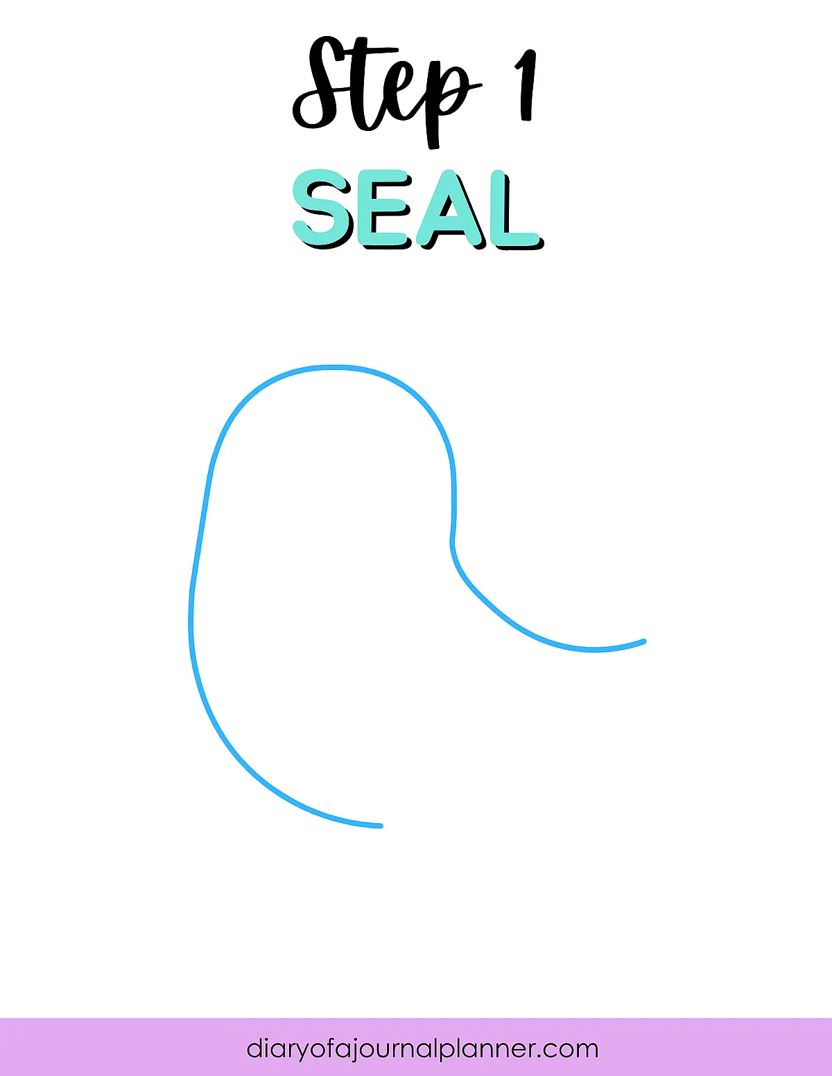 Step 1 of drawing a seal, outlining the basic shape in blue, with text guidance, for beginners.