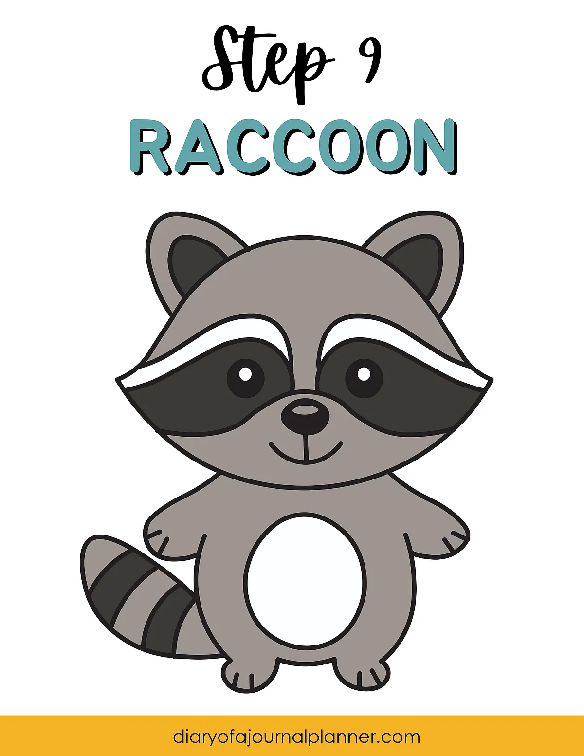 Illustration of a cartoon raccoon labeled as Step 9 in a drawing tutorial.