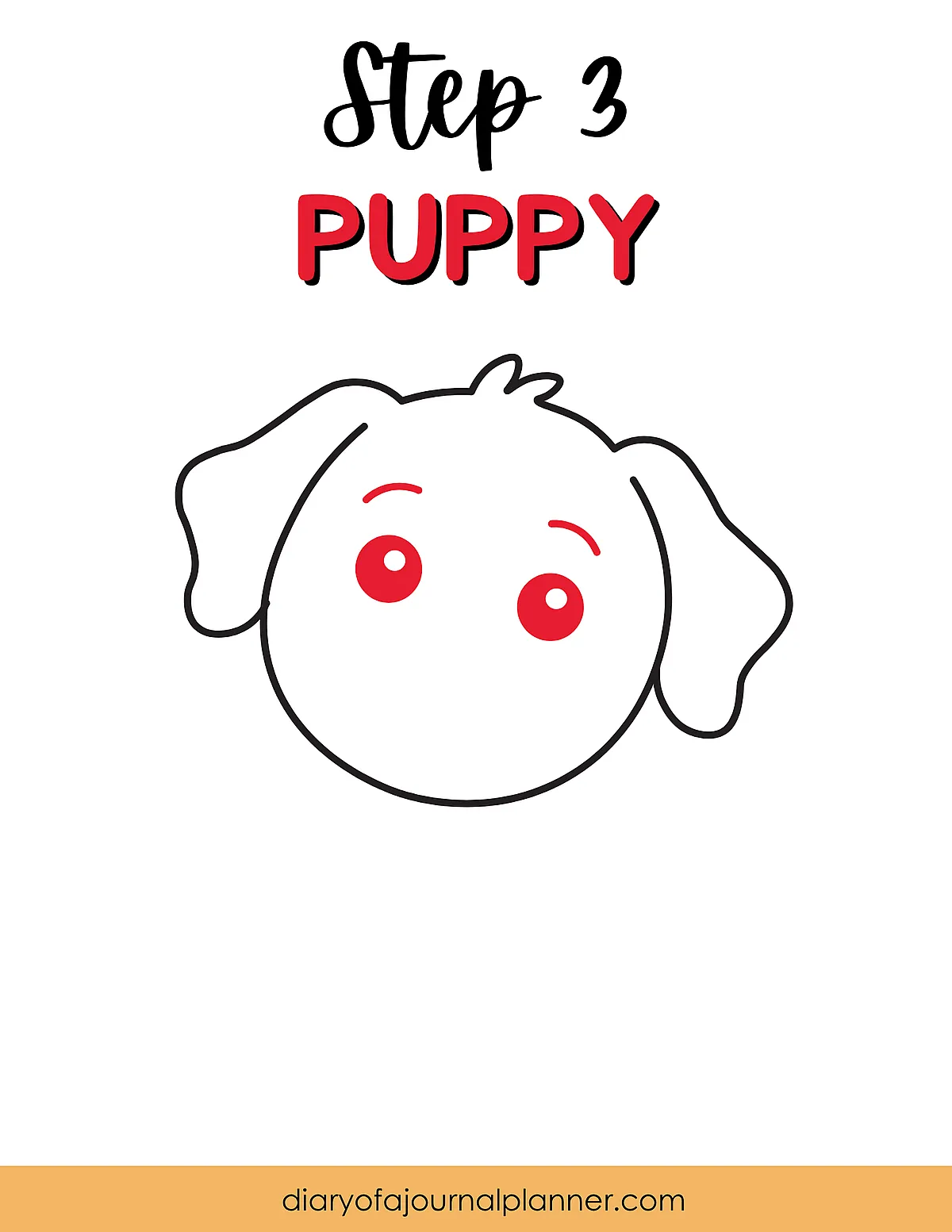 Step-by-step puppy face drawing tutorial, step 3 illustration for beginners.