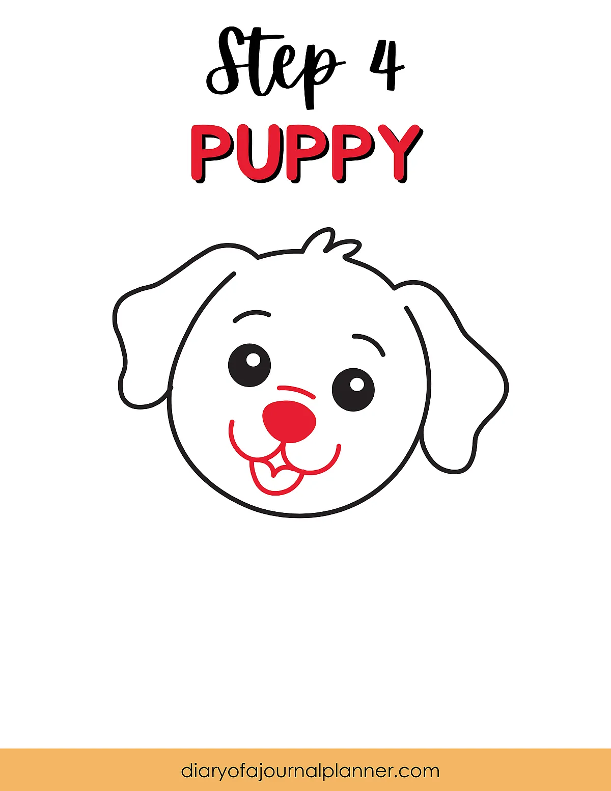 Step-by-step guide to drawing a cute puppy face, step 4 illustration.