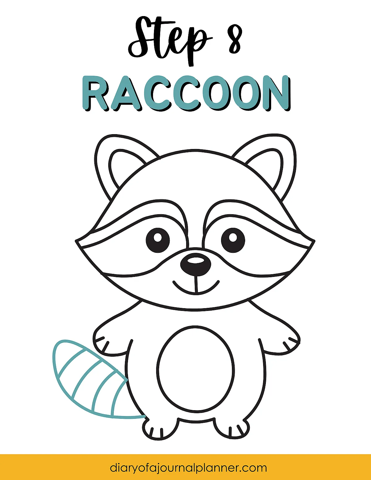 Cute raccoon drawing guide, step 8. Learn how to draw a raccoon easily for kids or beginners.