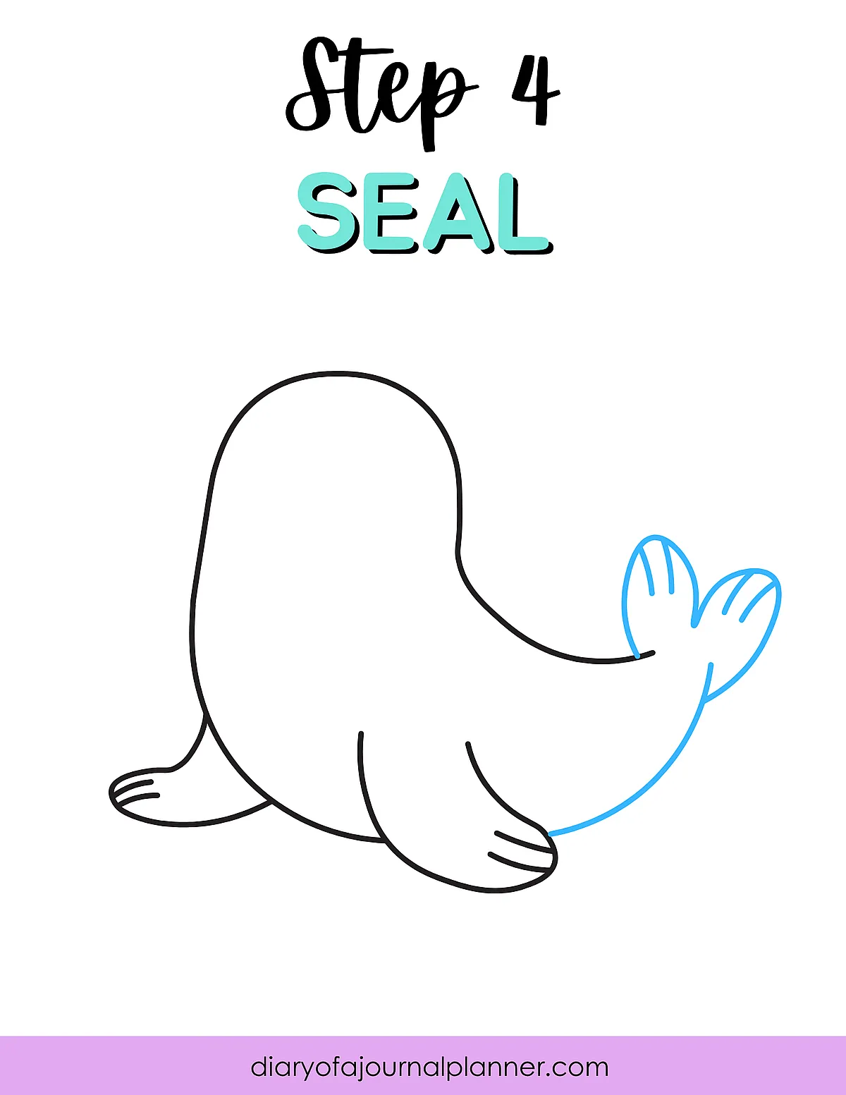 Simple line drawing of a seal, labeled Step 4 Seal, from a drawing tutorial.