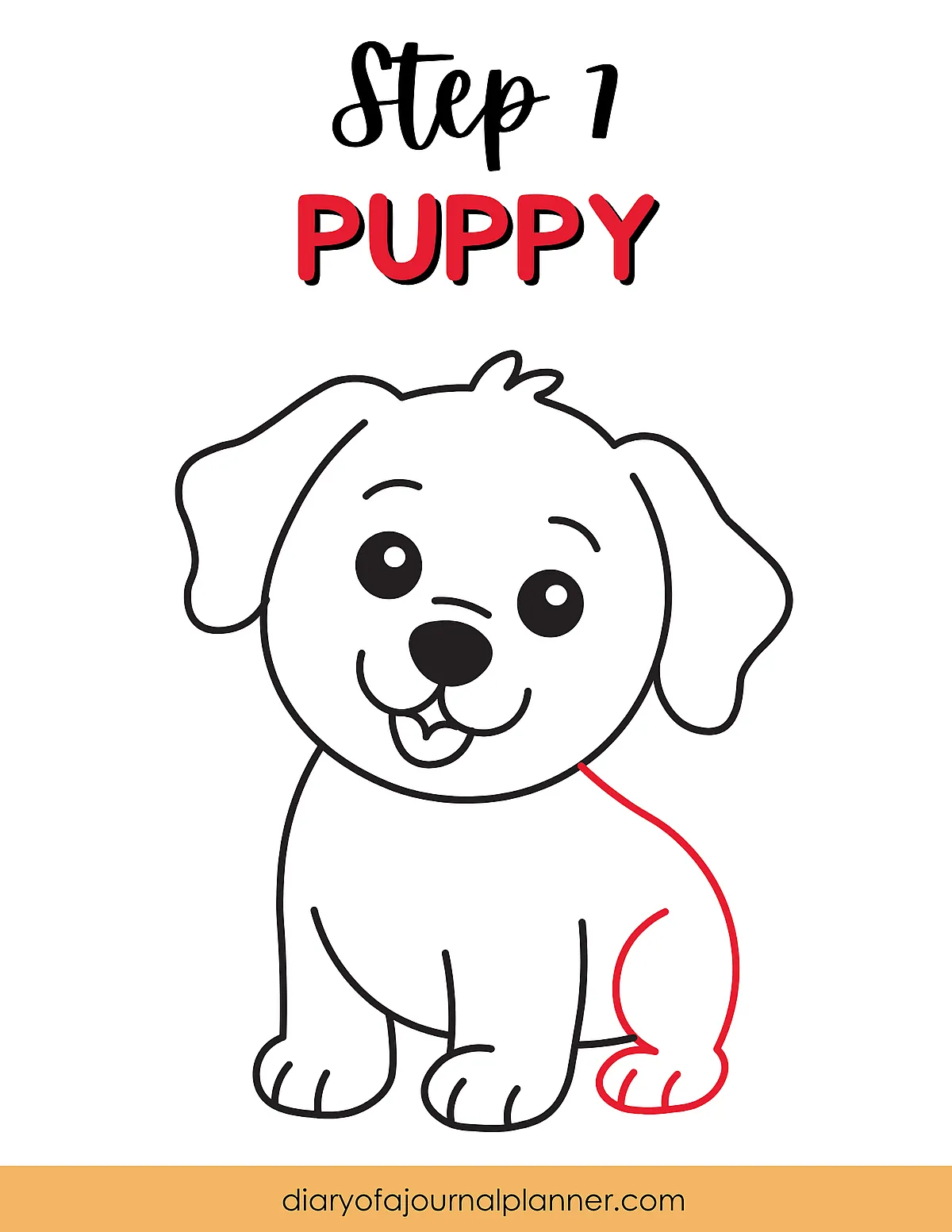 Illustrated step-by-step guide to drawing a cute puppy. Ideal for beginners and kids learning to draw.