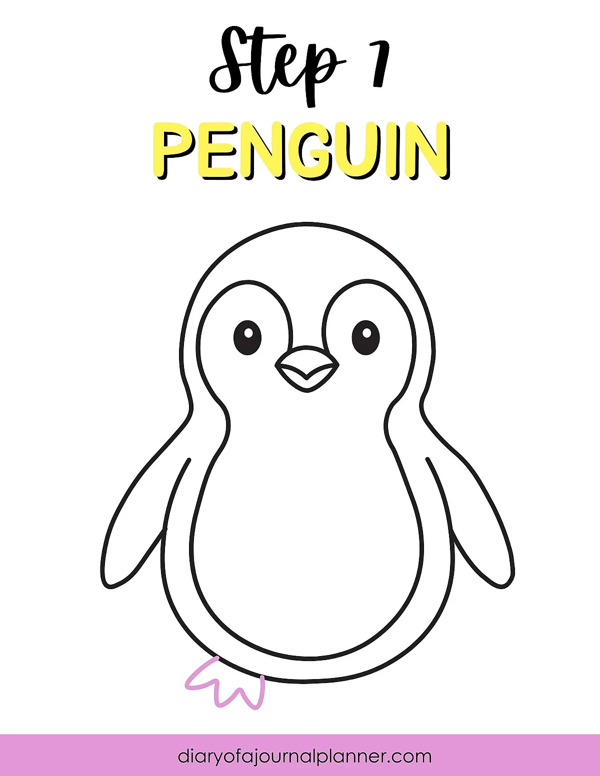 Step 1: Outline drawing of a penguin for beginners, simple penguin sketch guide