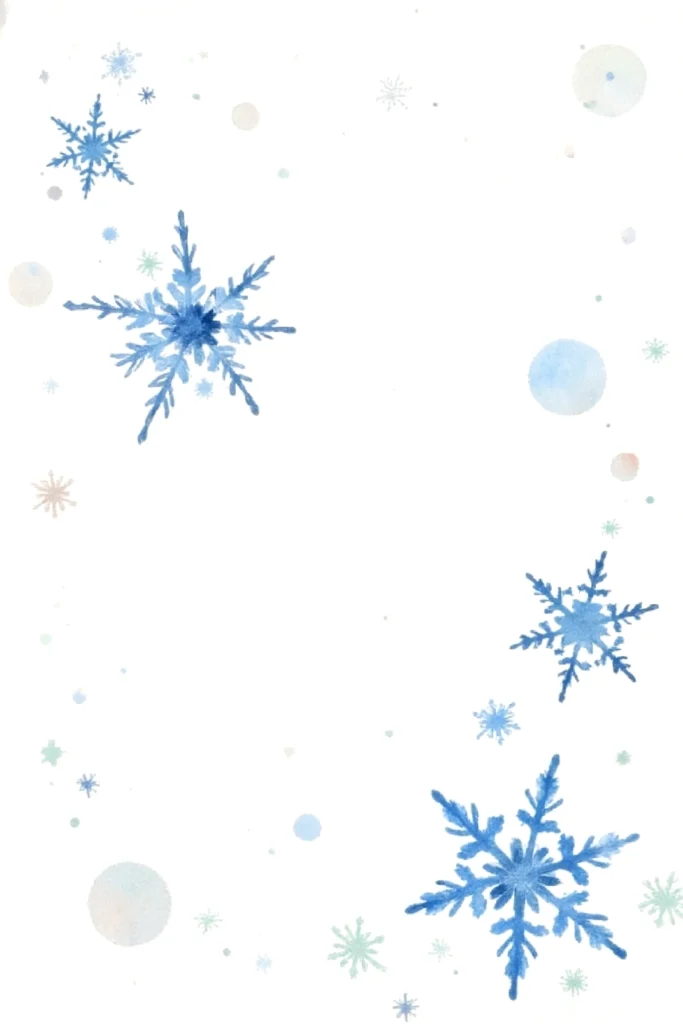 Winter-themed watercolor snowflakes on a white background, perfect for holiday designs or seasonal decorations.