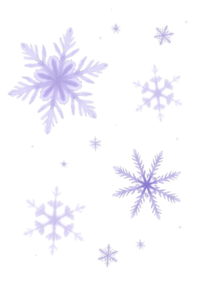 Illustrated purple snowflakes on a white background, creating a winter-themed design.
