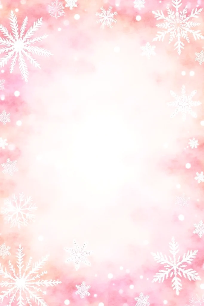 Pink watercolor background with white snowflakes, perfect for winter-themed designs and seasonal greetings.