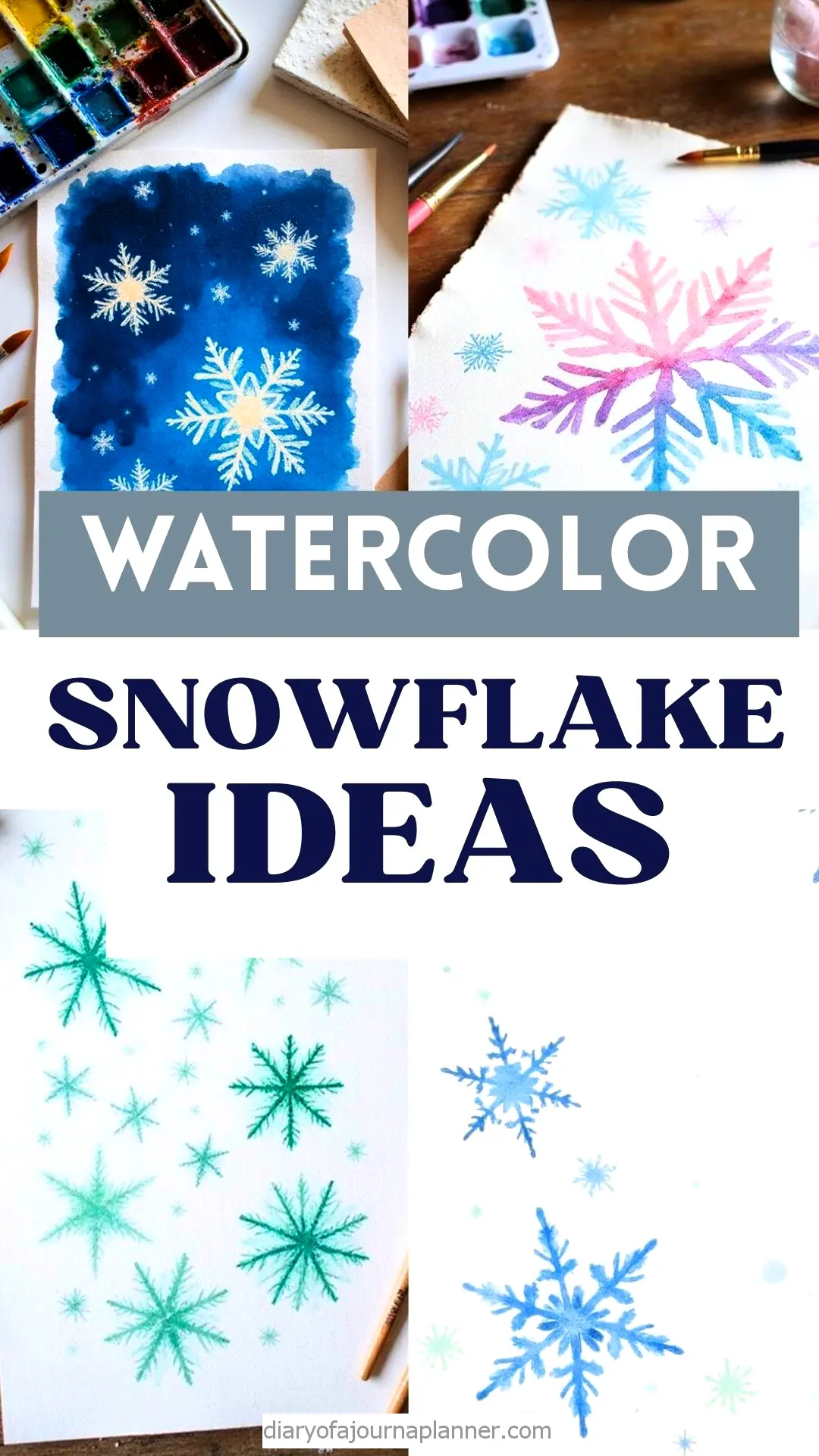 Watercolor snowflake painting ideas with vibrant colors and creative designs. Perfect for winter arts and crafts.