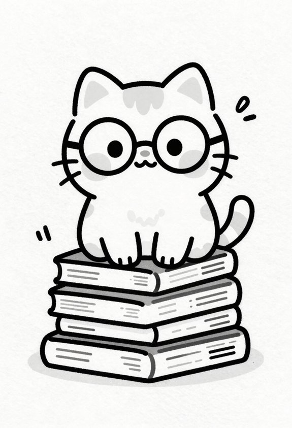 adorable cat book stack