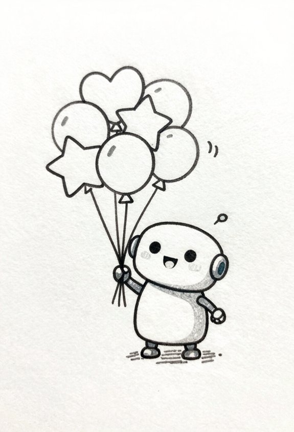 adorable robot with balloons